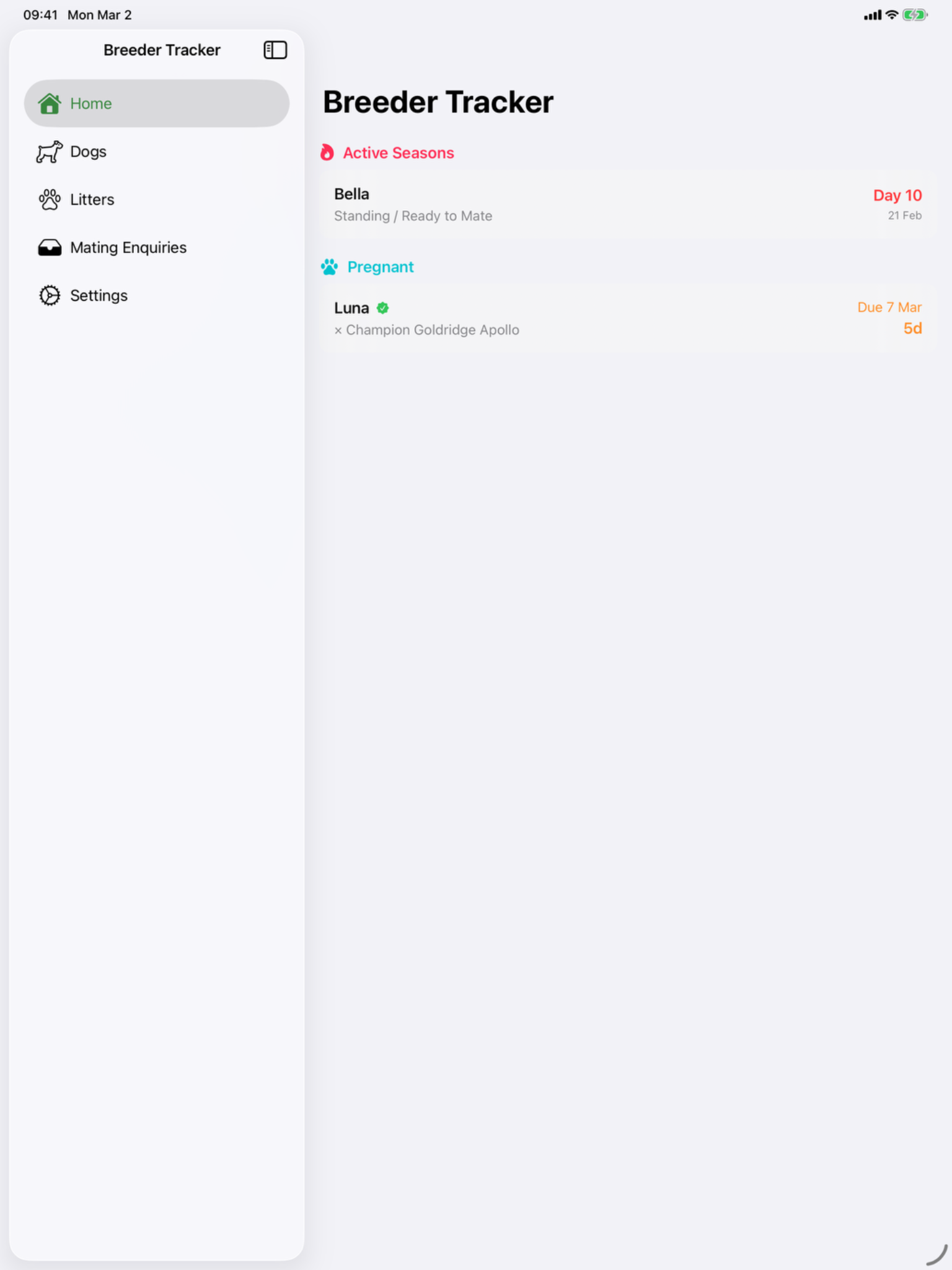 Stud detail screen on iPad.