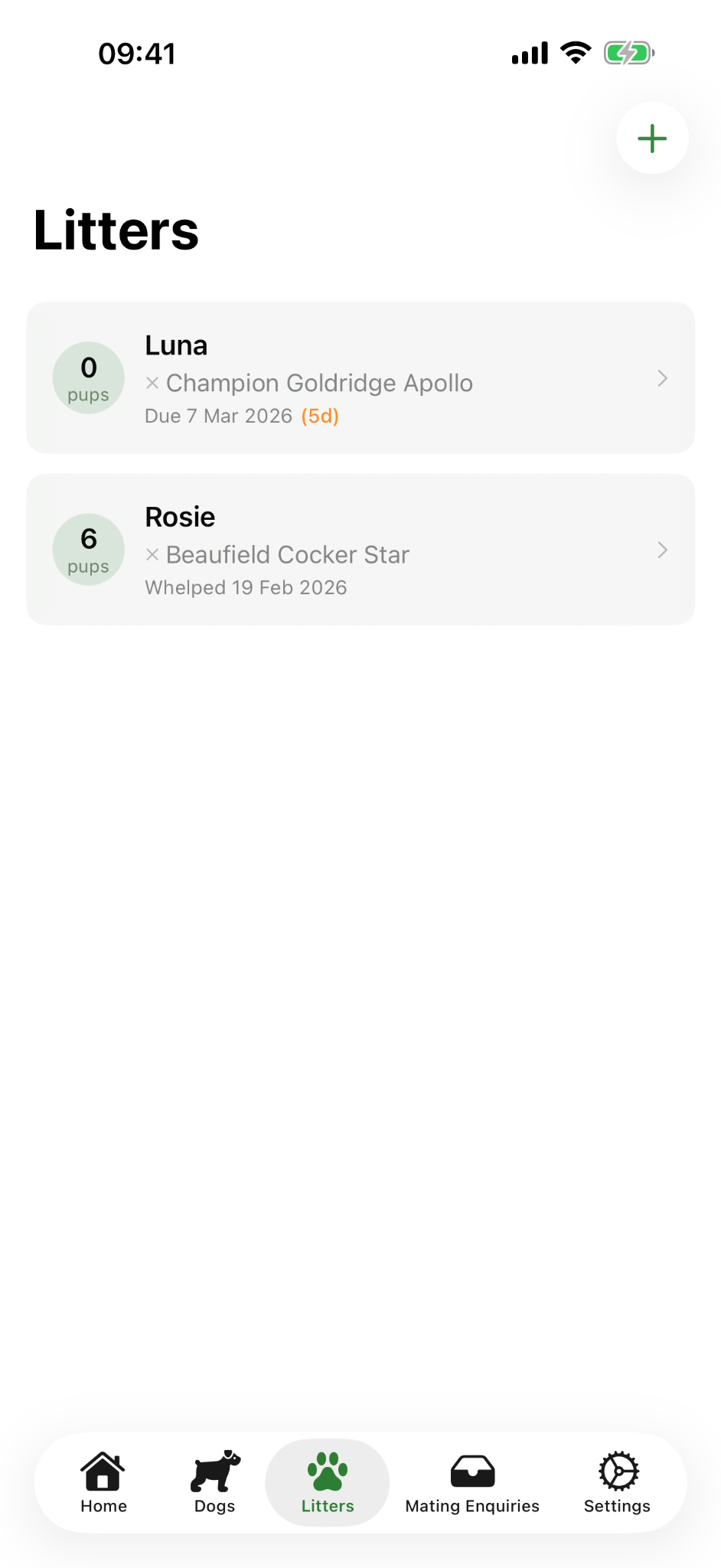 Litter list on iPhone.